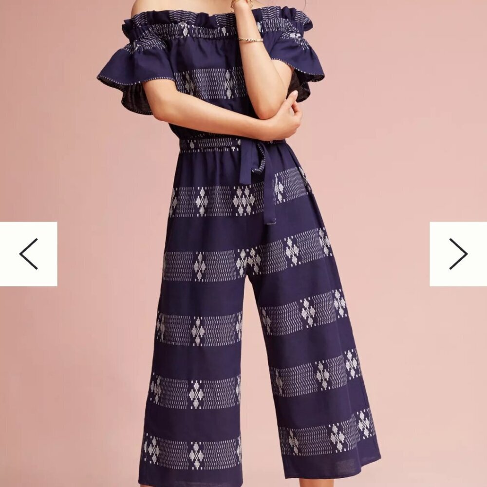 Corey Lynn Calter Jumpsuit Anthropologie Off-the-Shoulder M Blue 100% Cotton